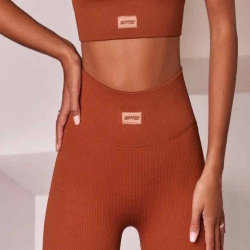 Bo And Tee Down To The Core Full Length Ribbed Leggings Light Brown Size Small
